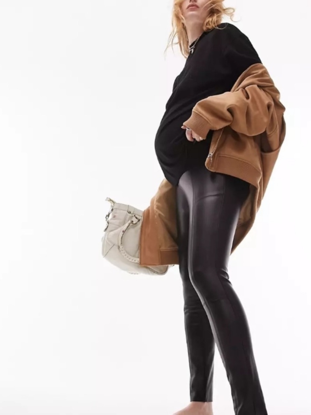 NWOT Topshop Black Faux Leather Maternity Leggings